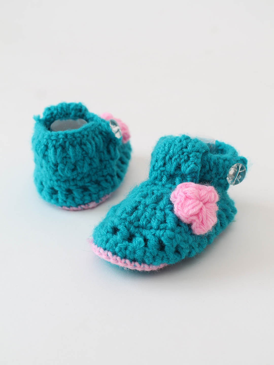 Woonie Crochet Floral Booties- Blue