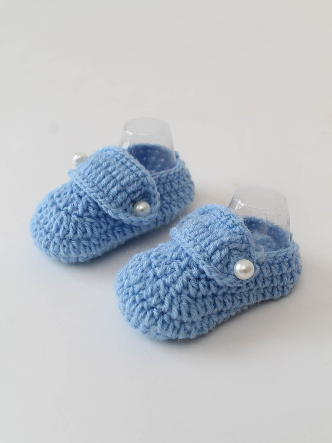 Woonie Crochet Pearl Booties- Blue