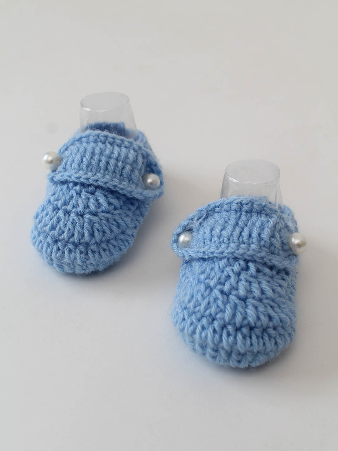 Woonie Crochet Pearl Booties- Blue