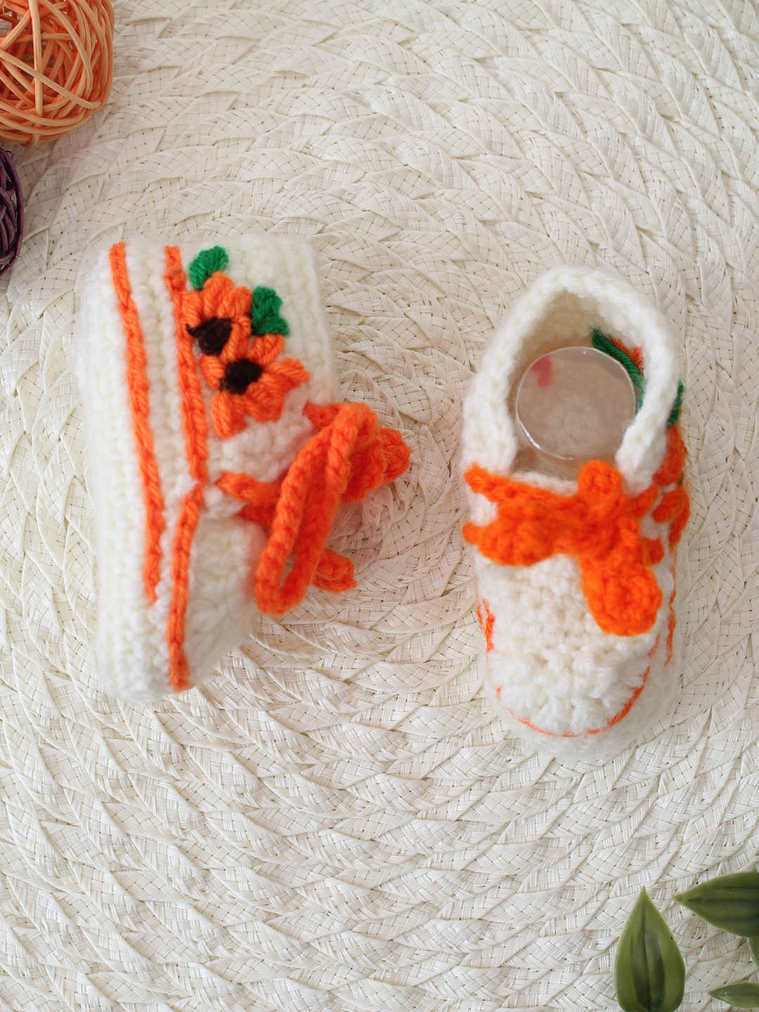 Woonie Crochet Embroidered Boots- Cream