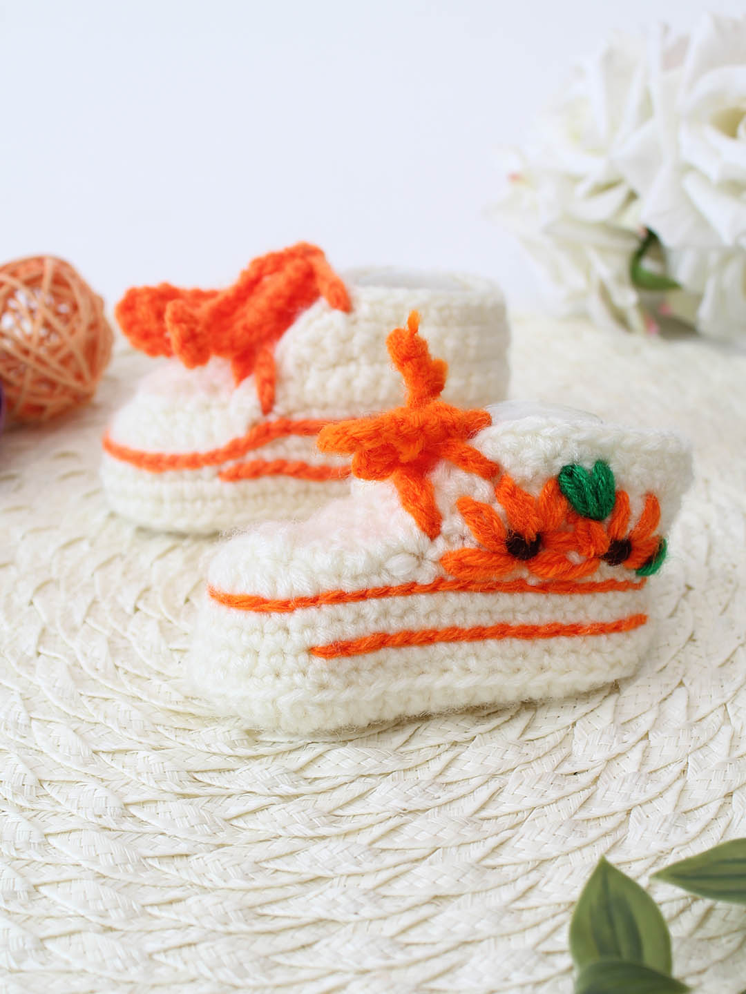 Woonie Crochet Embroidered Boots- Cream