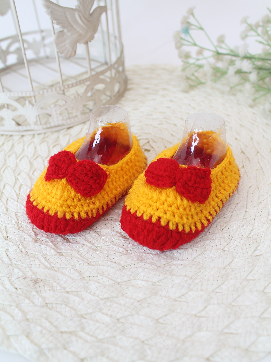 Woonie Crochet Handmade Bow Booties - Orange