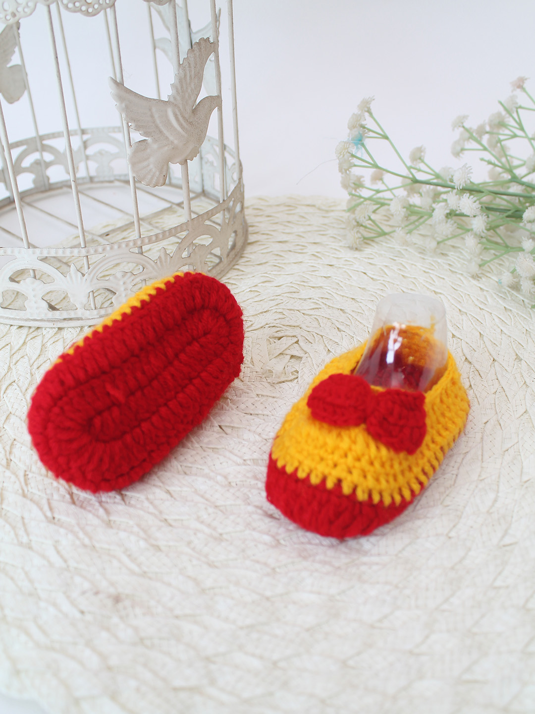 Woonie Crochet Handmade Bow Booties - Orange