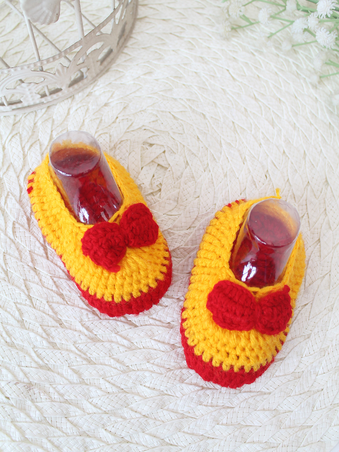 Woonie Crochet Handmade Bow Booties - Orange