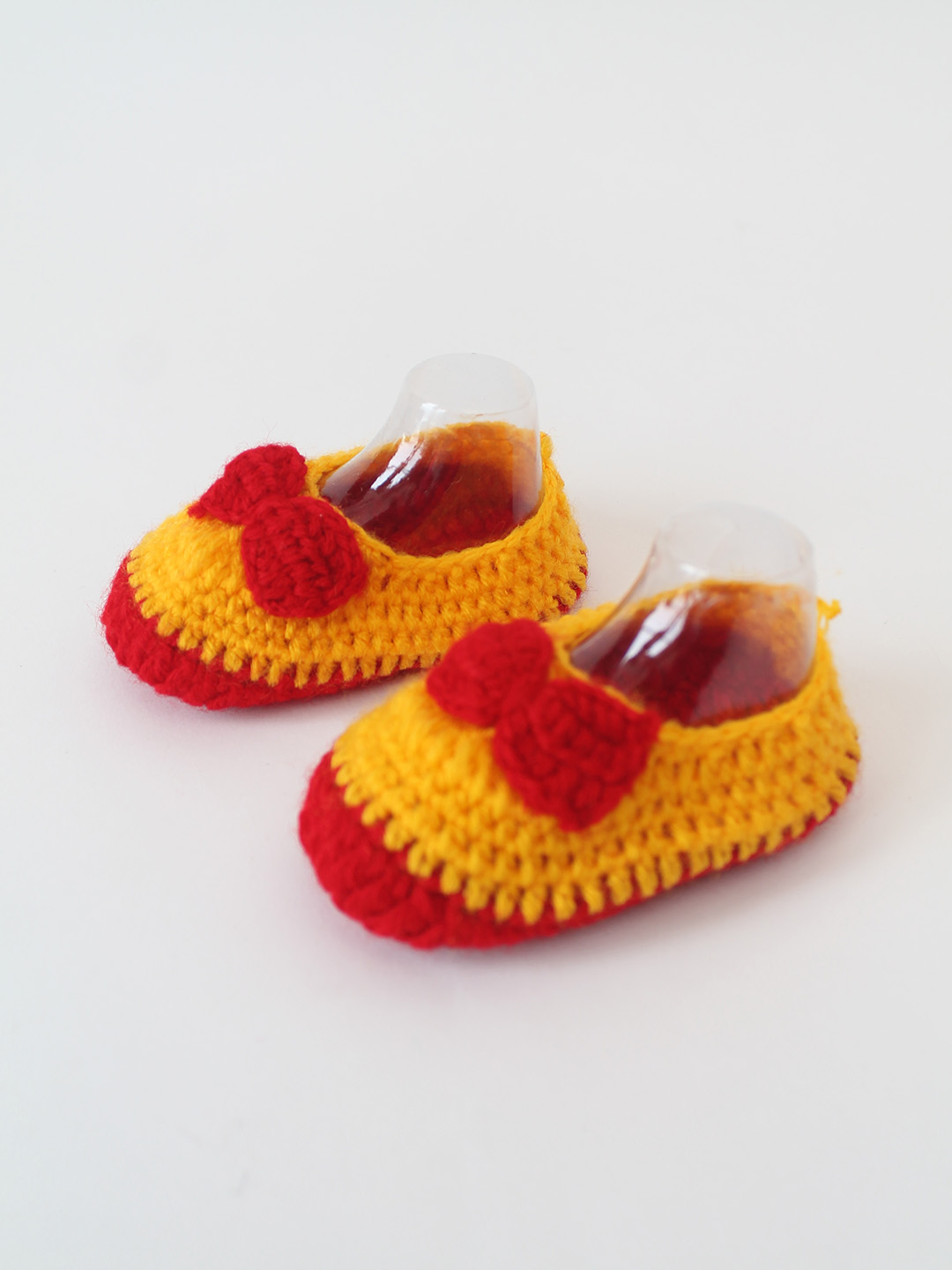 Woonie Crochet Handmade Bow Booties - Orange