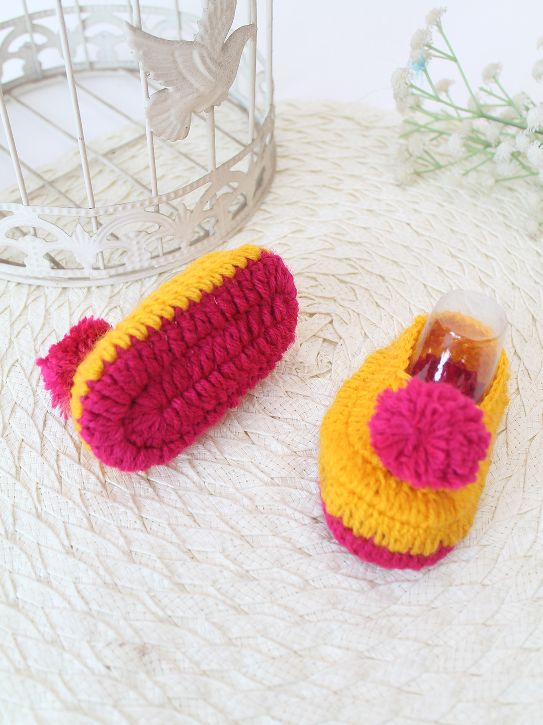Woonie Crochet Handmade Pom-Pom Booties - Orange