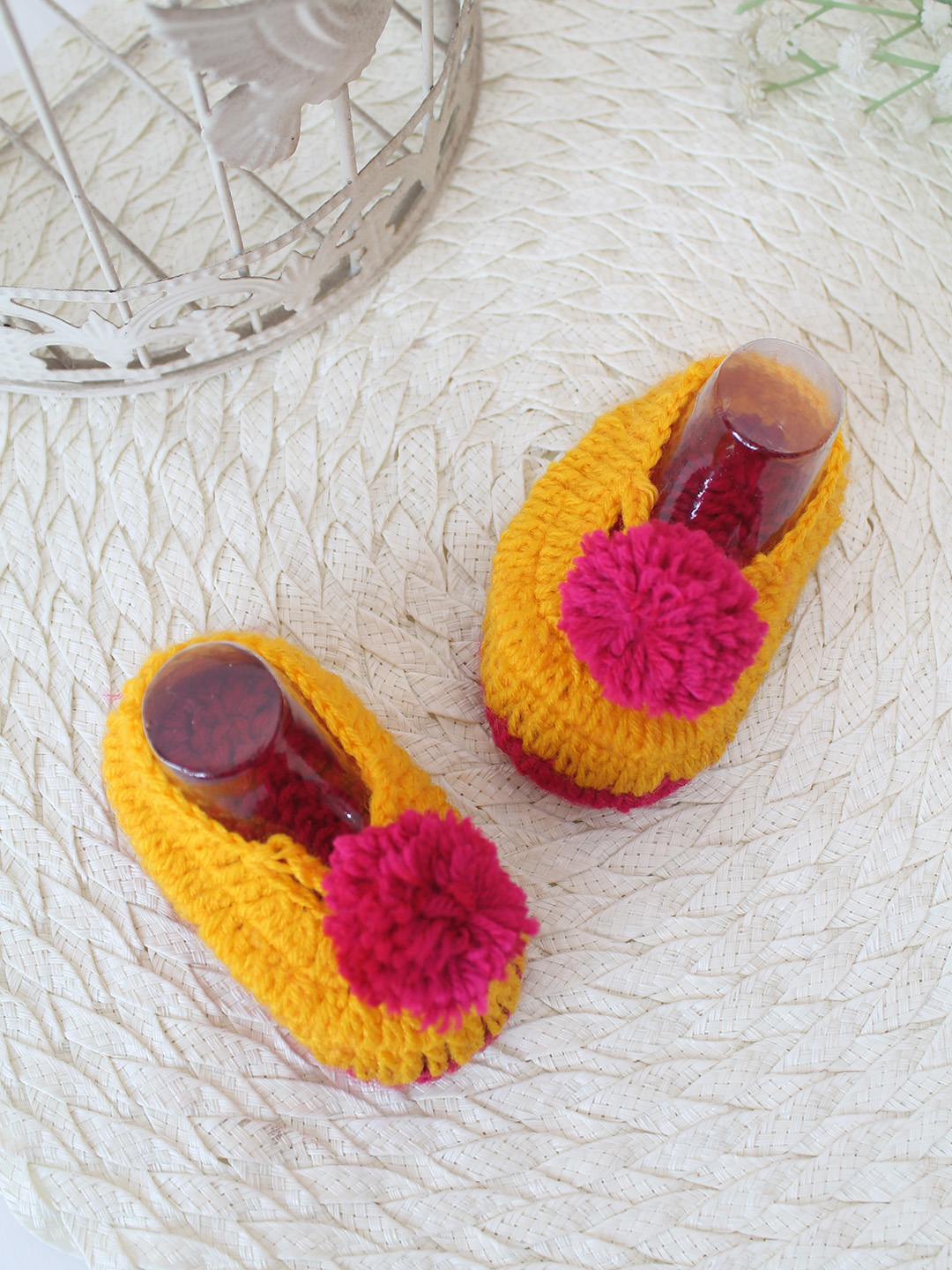 Woonie Crochet Handmade Pom-Pom Booties - Orange
