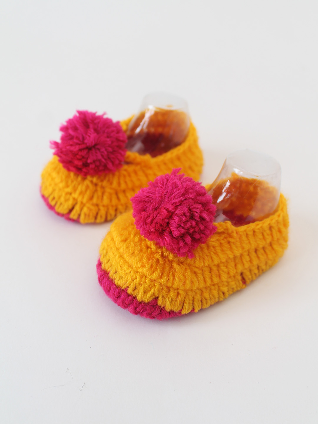 Woonie Crochet Handmade Pom-Pom Booties - Orange