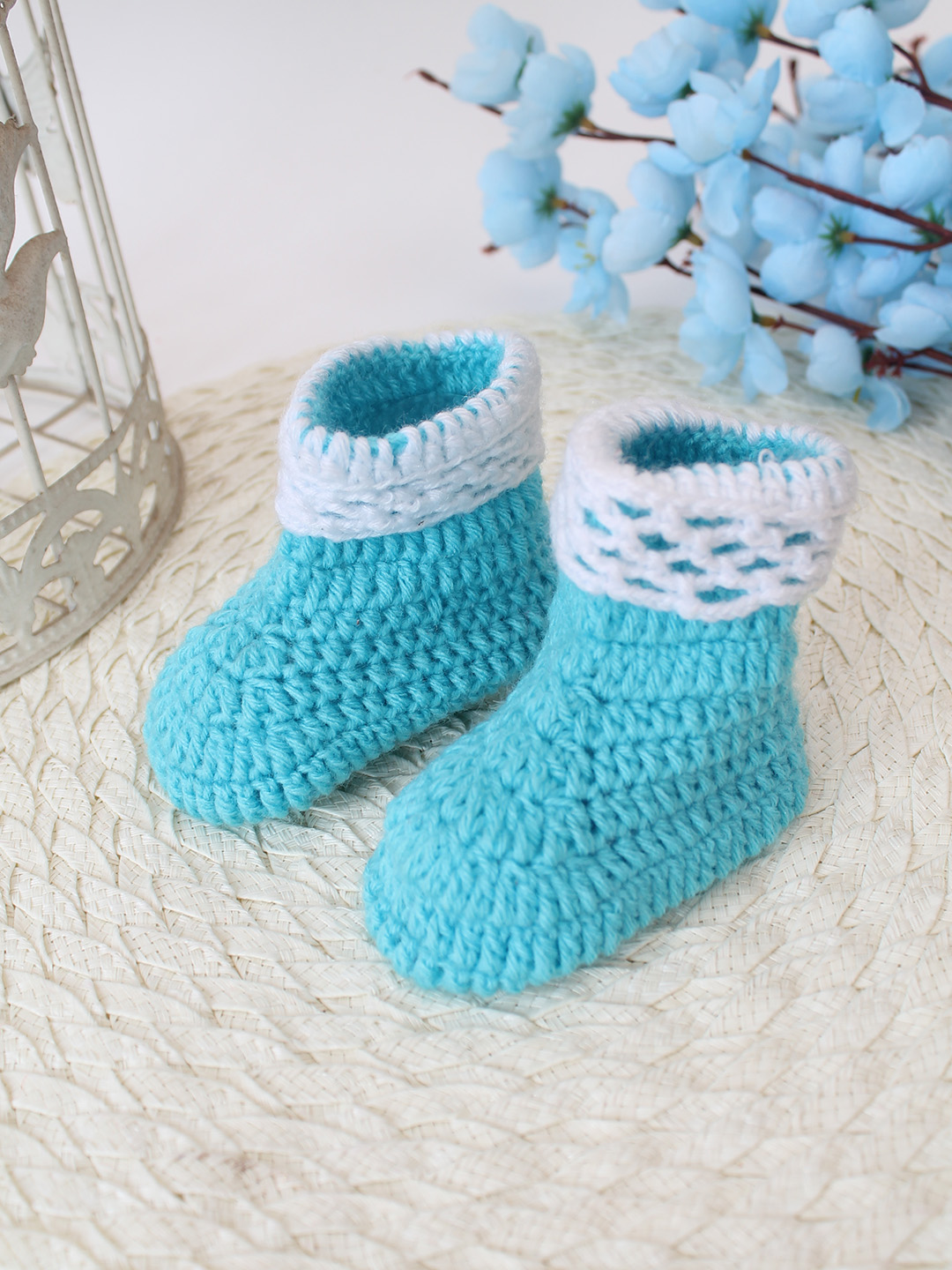Woonie Crochet Handmade Bow Booties - Blue
