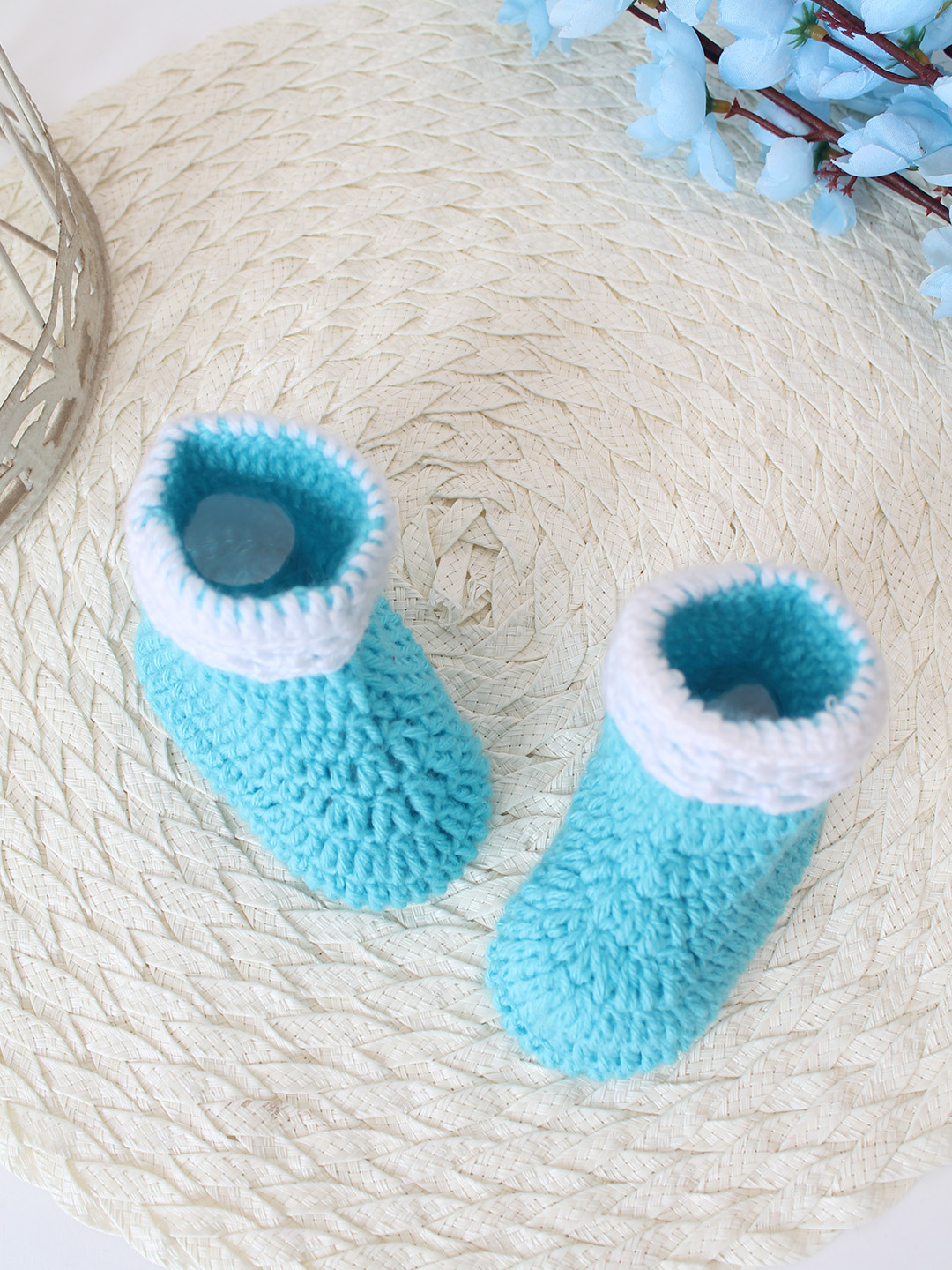 Woonie Crochet Handmade Bow Booties - Blue