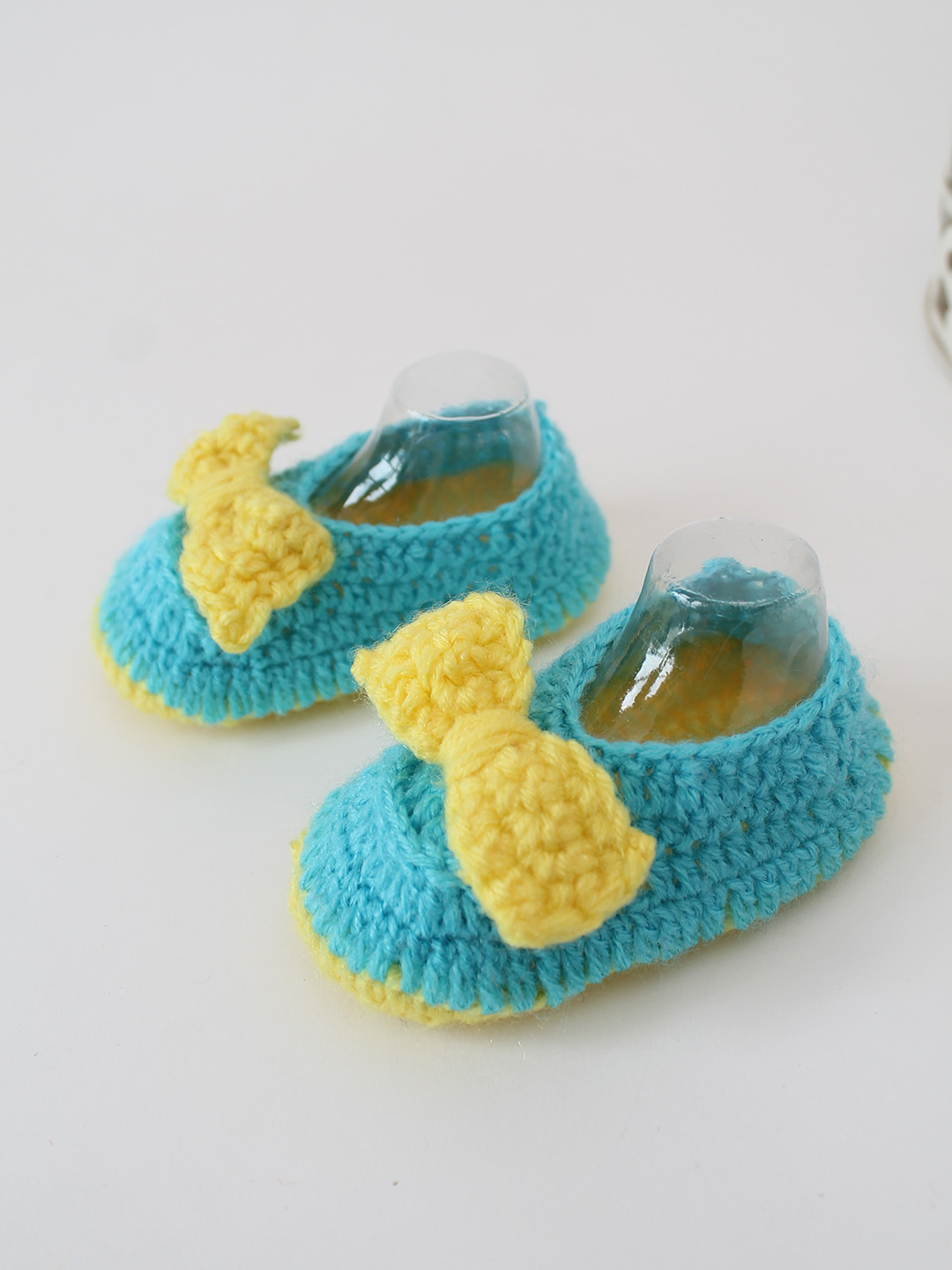 Woonie Crochet Handmade Bow Booties - Light Blue