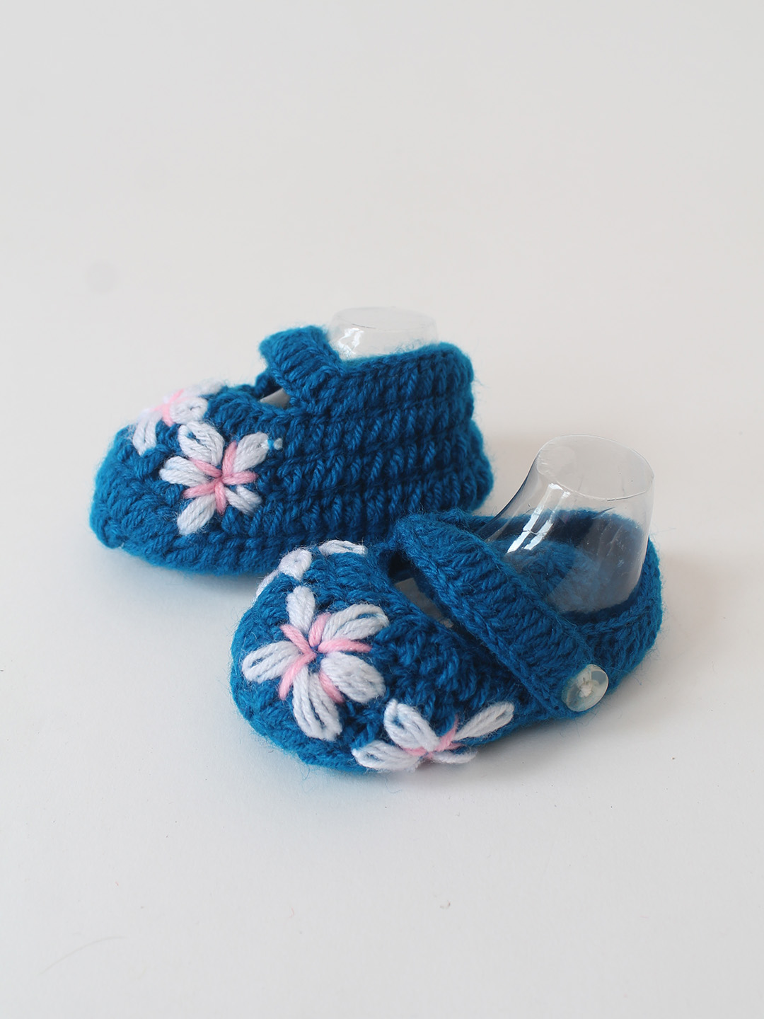 Woonie Crochet Handmade Embroidered Booties - Blue