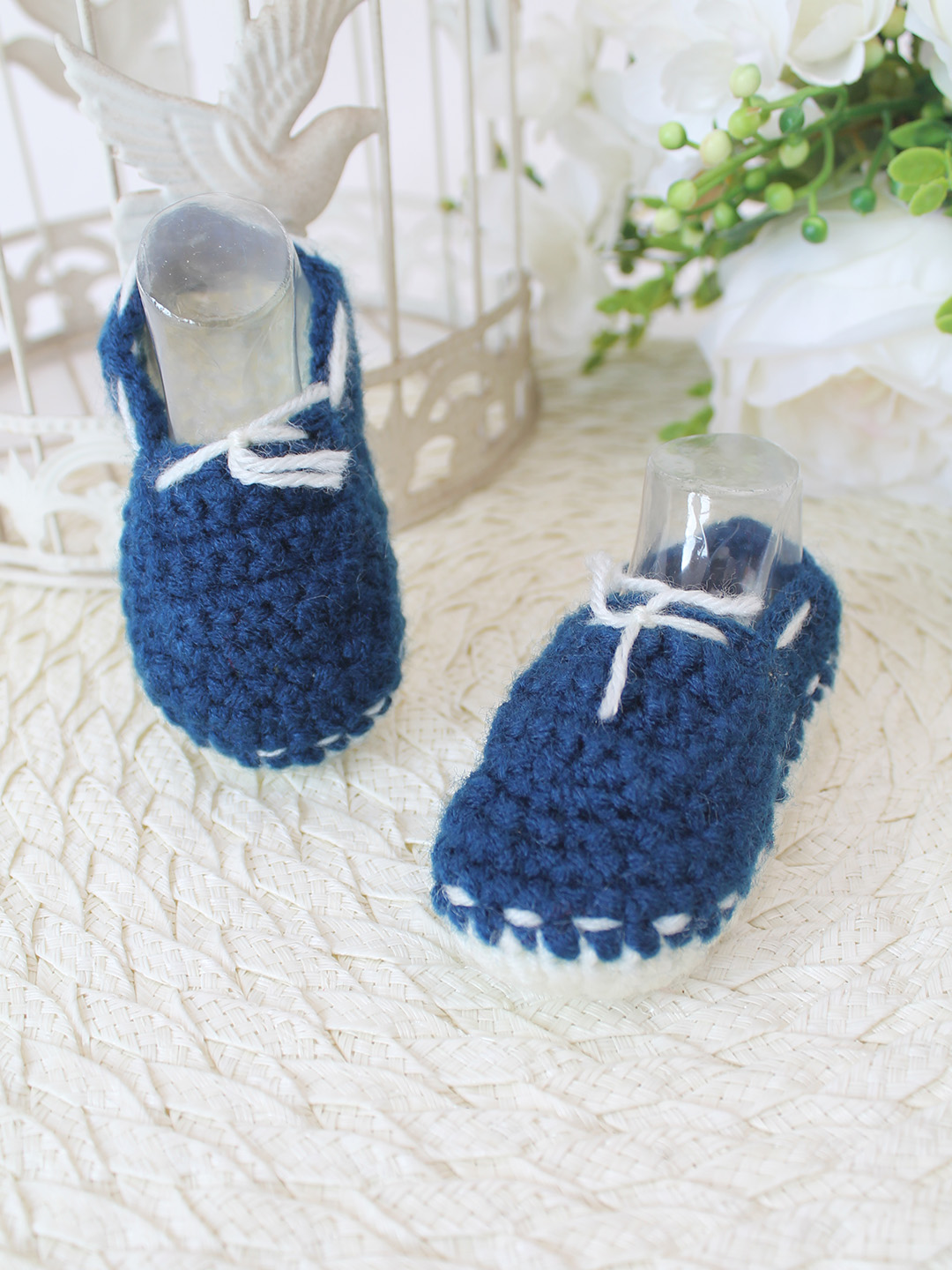 Woonie Crochet Handmade Loafer Style Booties - Blue