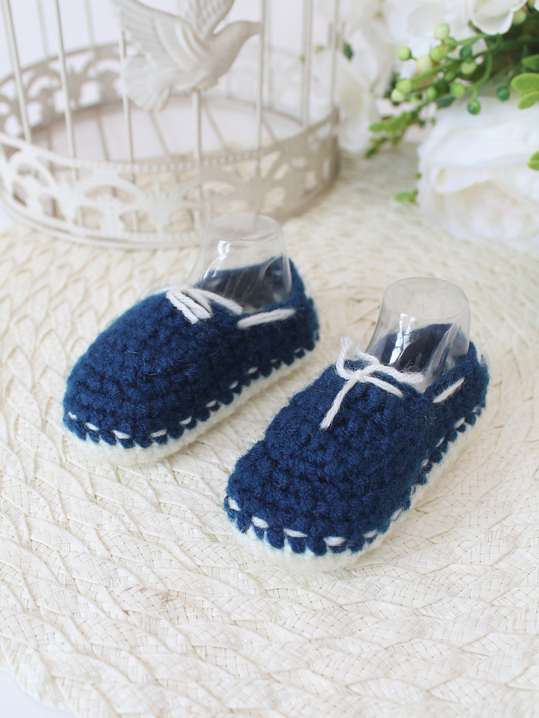 Woonie Crochet Handmade Loafer Style Booties - Blue