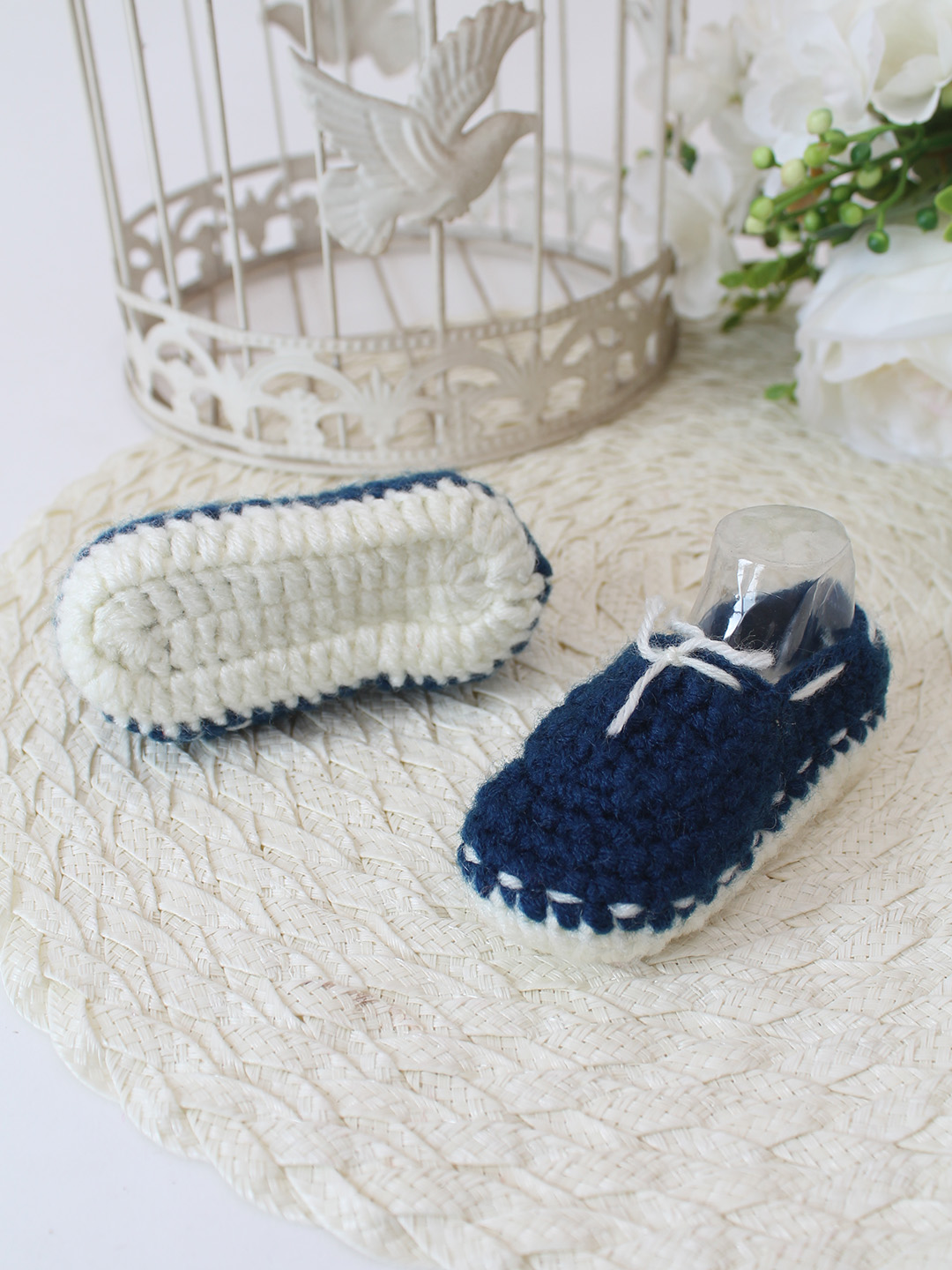 Woonie Crochet Handmade Loafer Style Booties - Blue