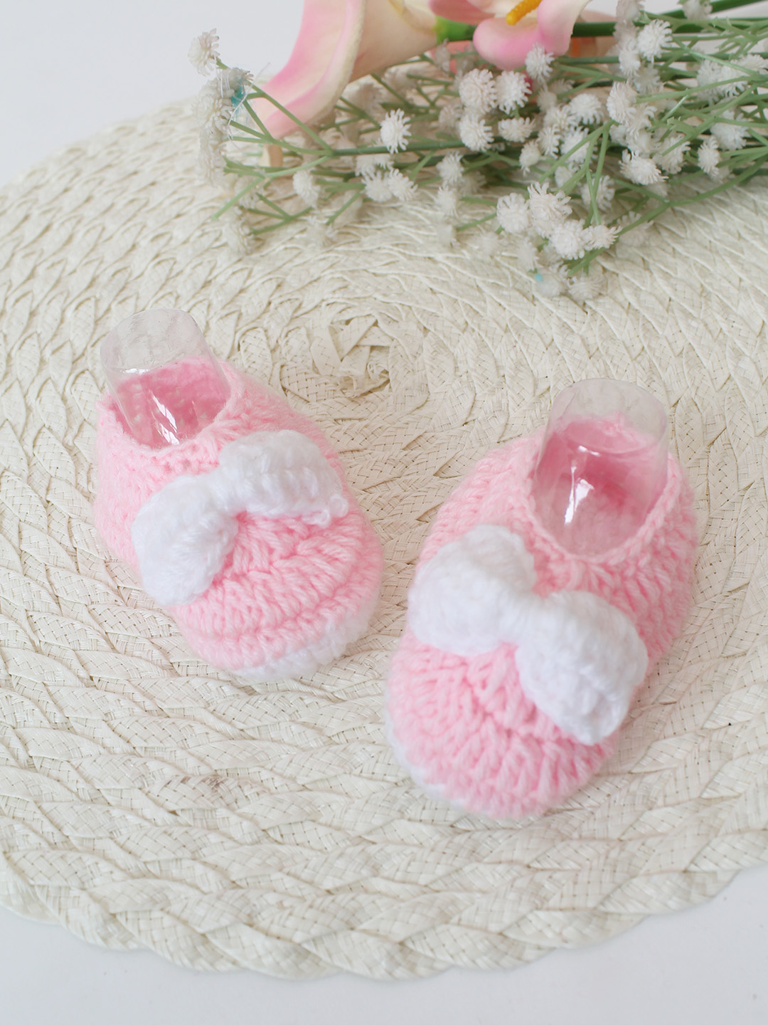 Woonie Crochet Handmade Bow Booties - Pink