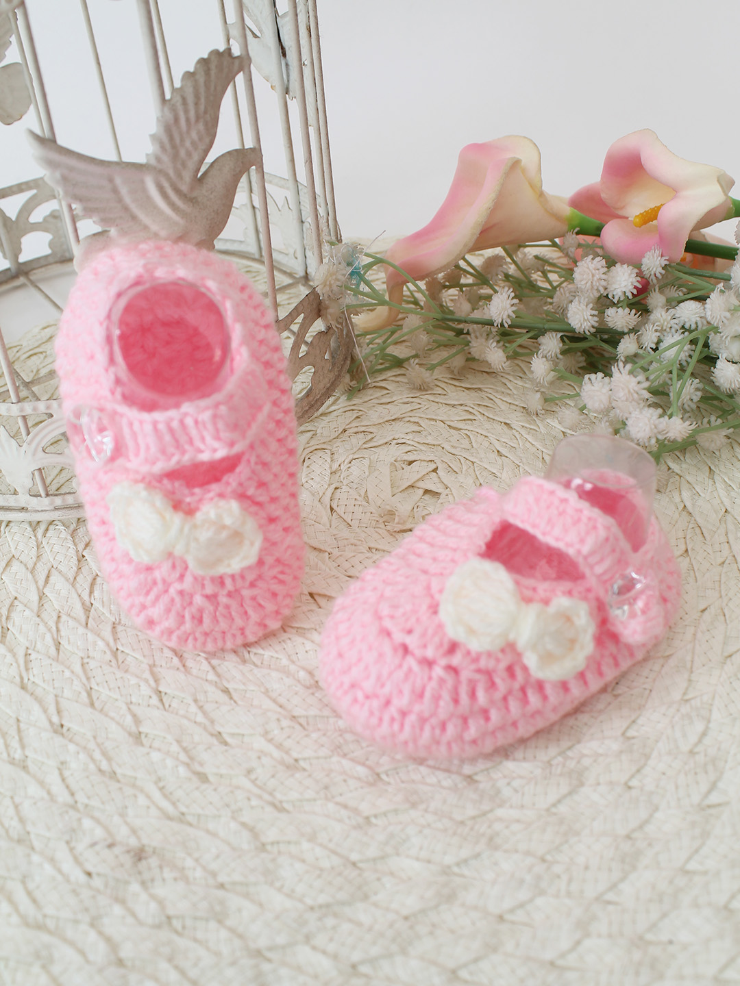 Woonie Crochet Handmade Bow Booties - Pink