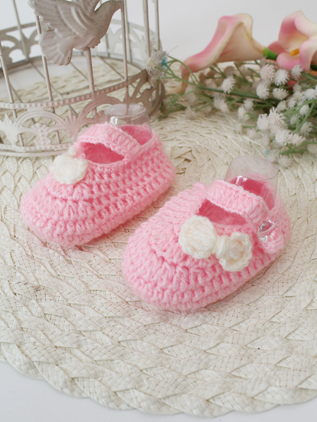 Woonie Crochet Handmade Bow Booties - Pink