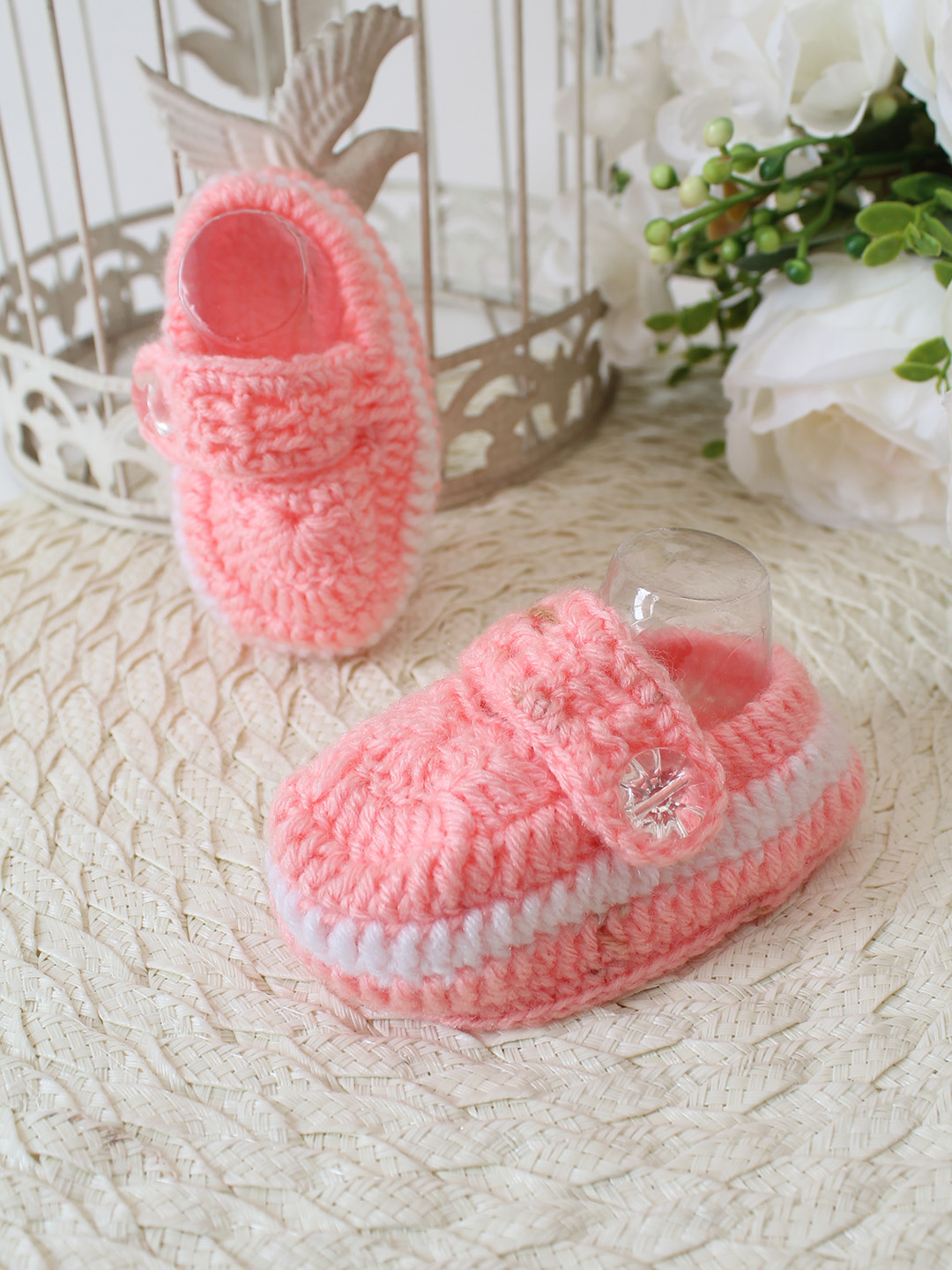 Woonie Crochet Handmade Strap Booties - Peach