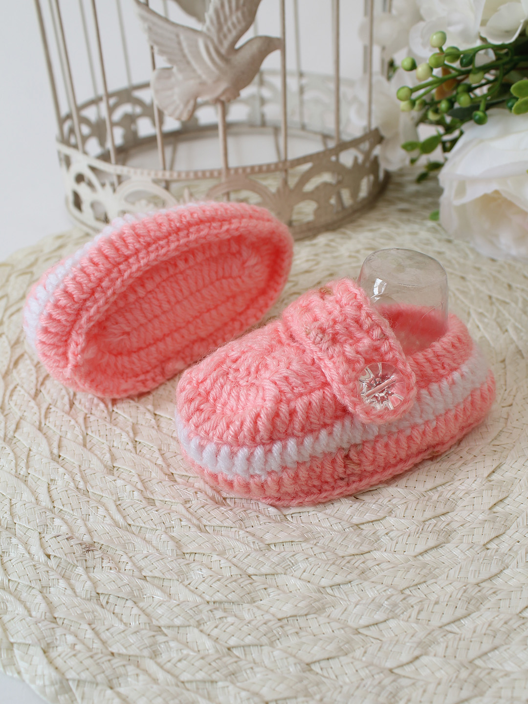 Woonie Crochet Handmade Strap Booties - Peach