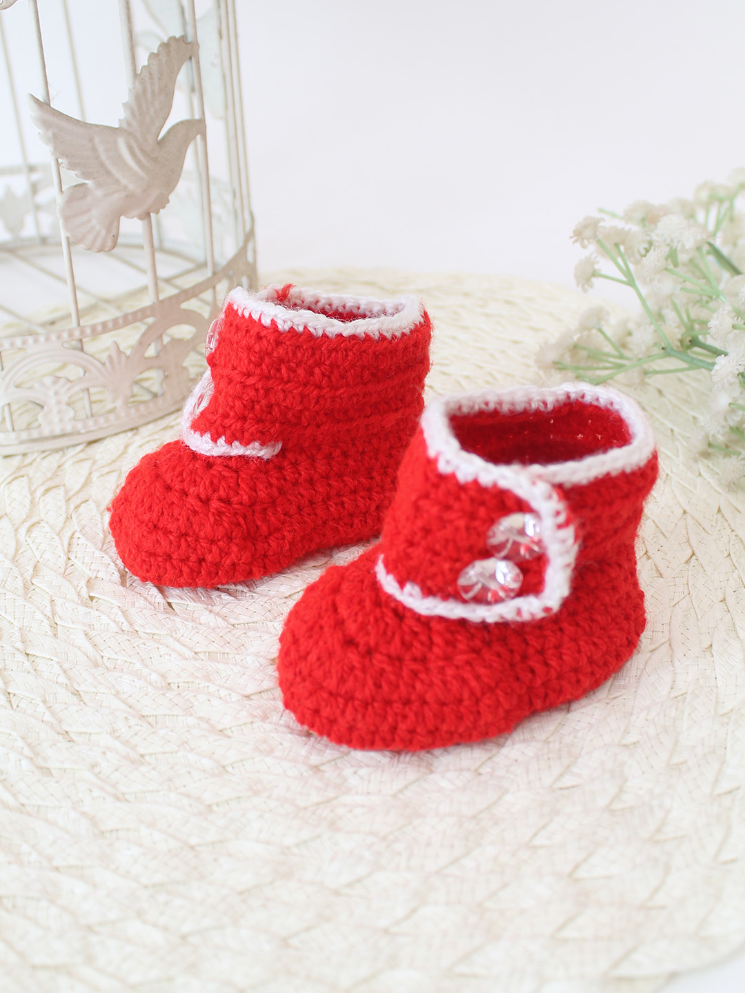 Woonie Crochet Handmade Boots - Red