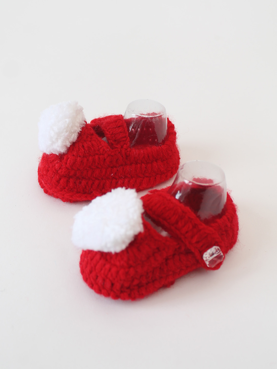 Woonie Crochet Handmade Pom-Pom Booties - Red