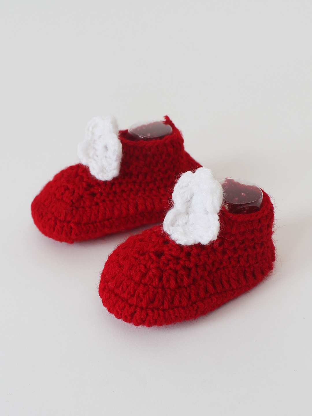 Woonie Crochet Handmade Floral Booties - Red