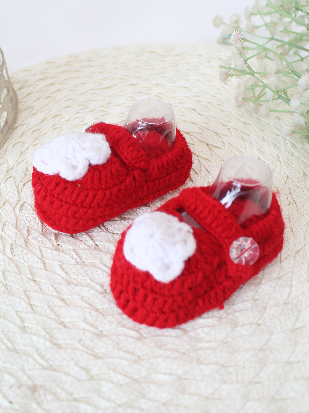 Woonie Crochet Handmade Floral Booties - Red