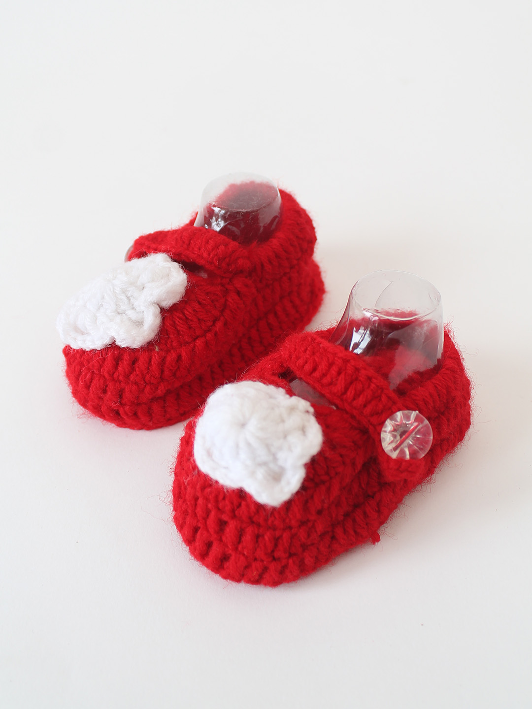 Woonie Crochet Handmade Floral Booties - Red