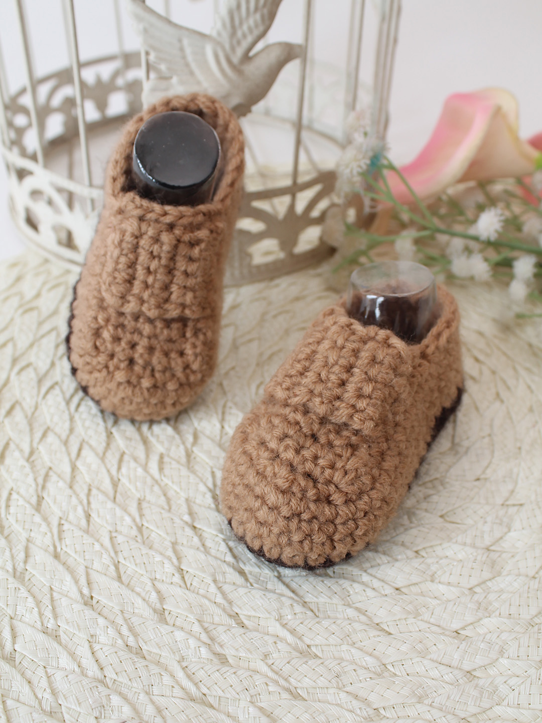 Woonie Crochet Handmade Loafer Style Booties - Brown