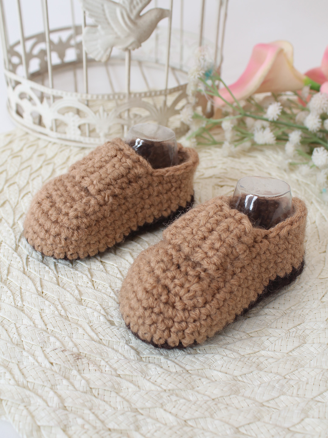 Woonie Crochet Handmade Loafer Style Booties - Brown