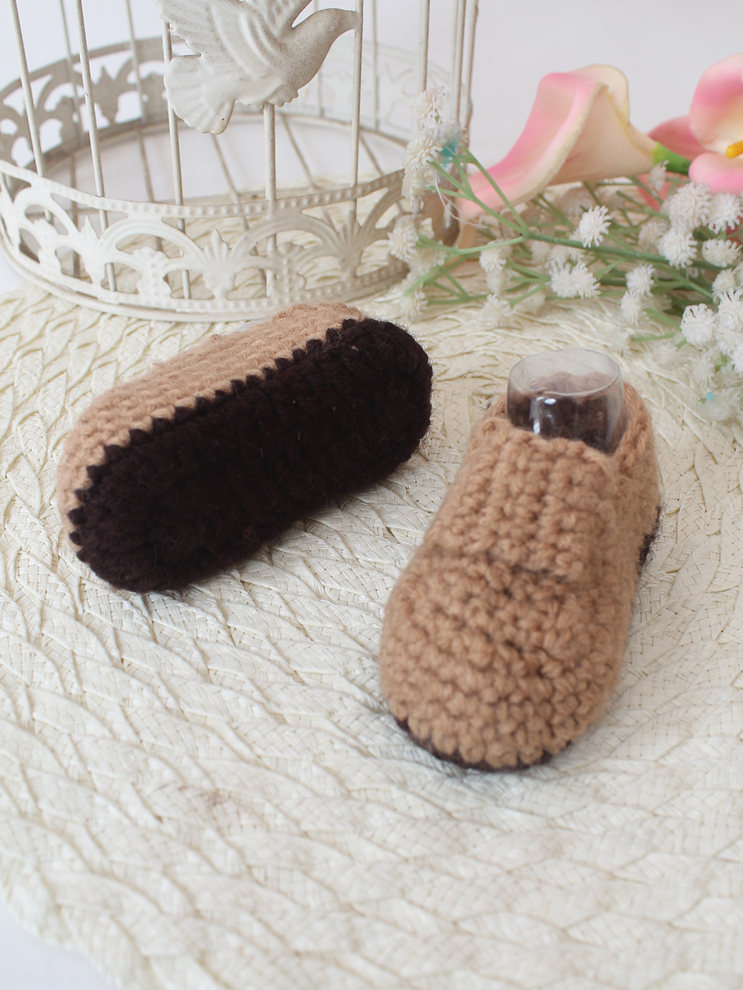 Woonie Crochet Handmade Loafer Style Booties - Brown