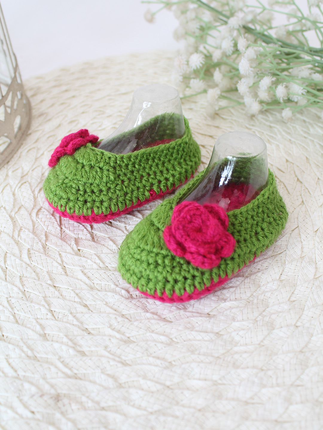 Woonie Crochet Handmade Floral Booties - Green