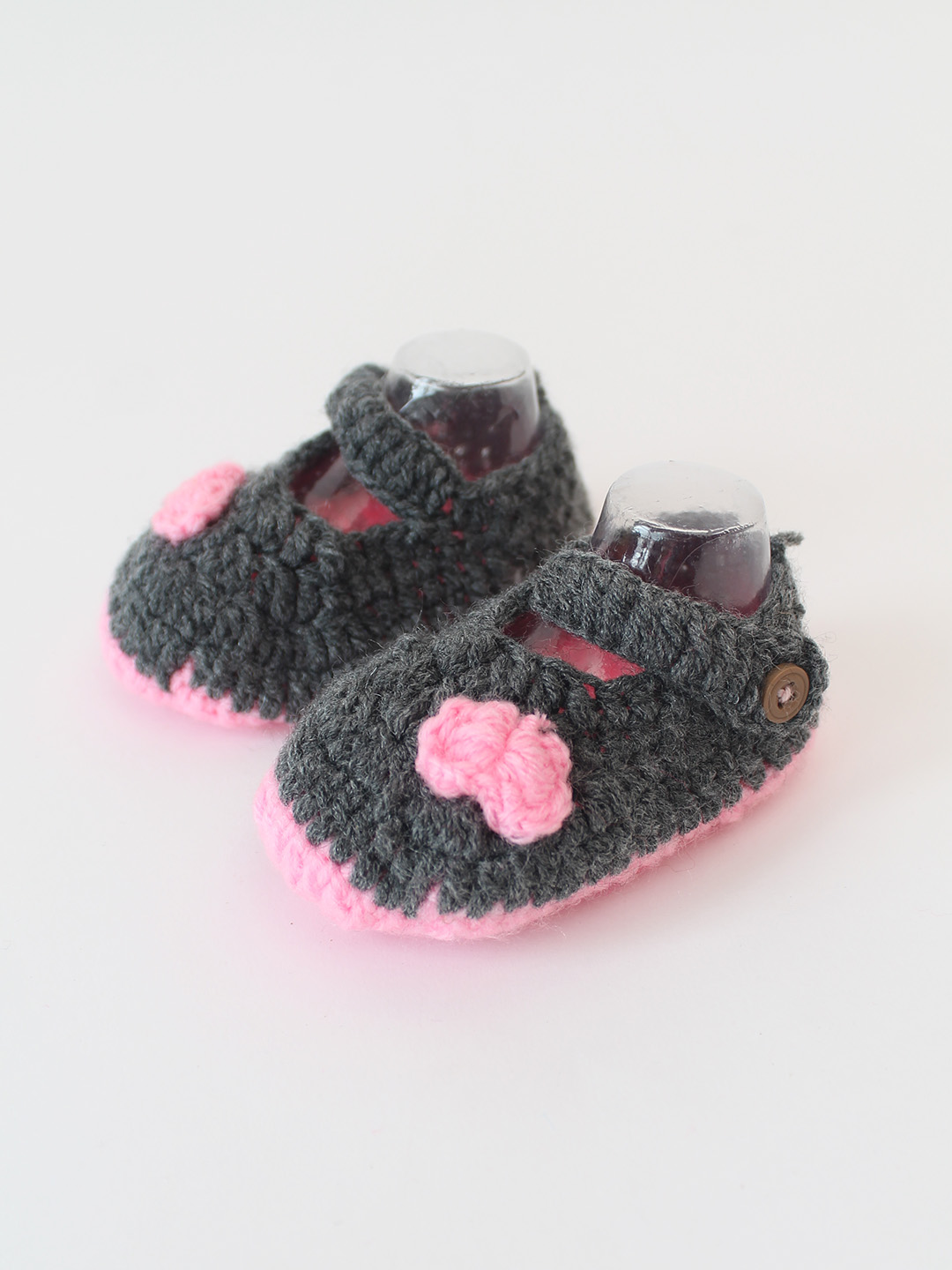 Woonie Crochet Handmade Bow Booties - Grey