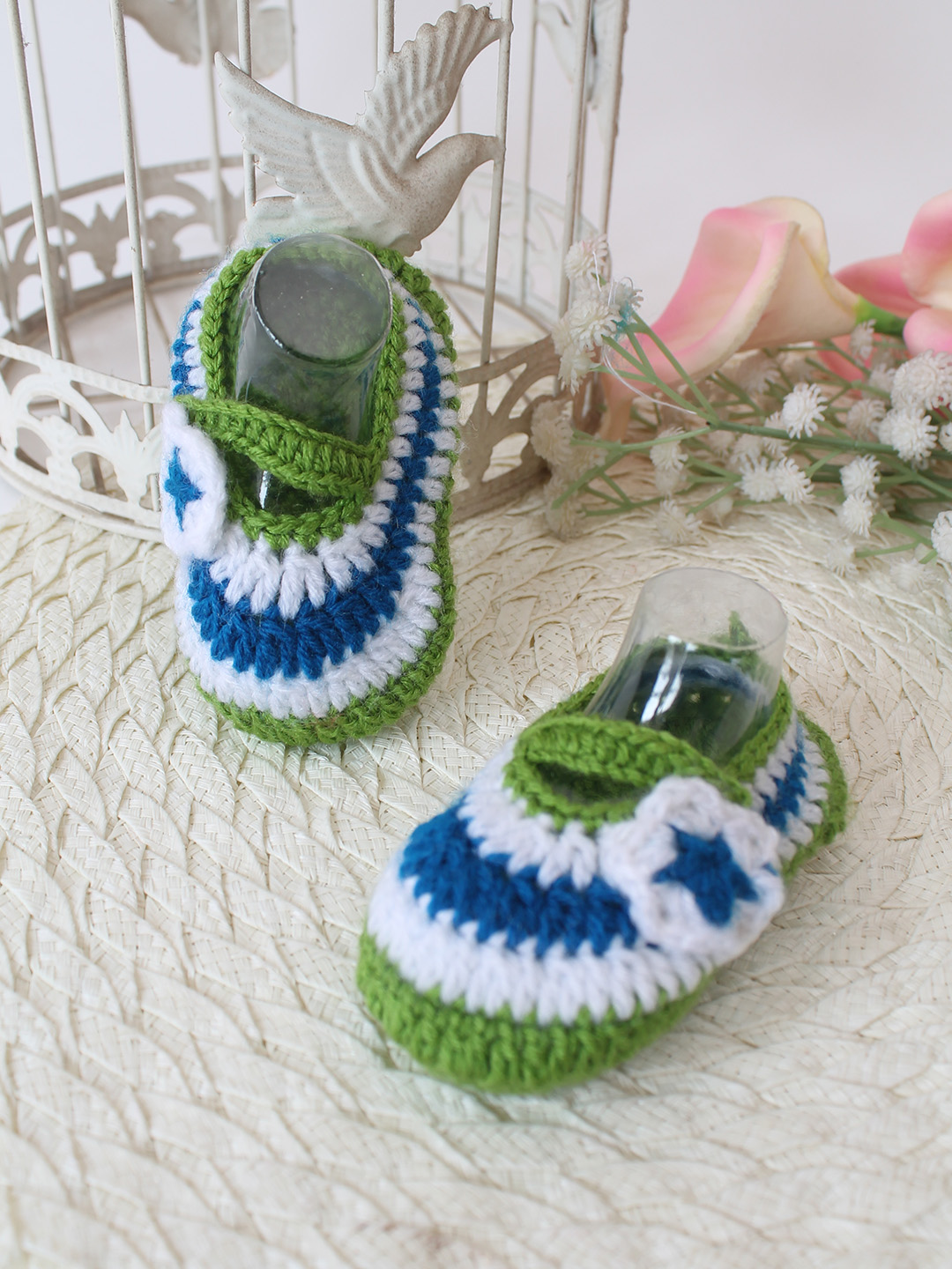 Woonie Crochet Handmade Floral Booties - Green