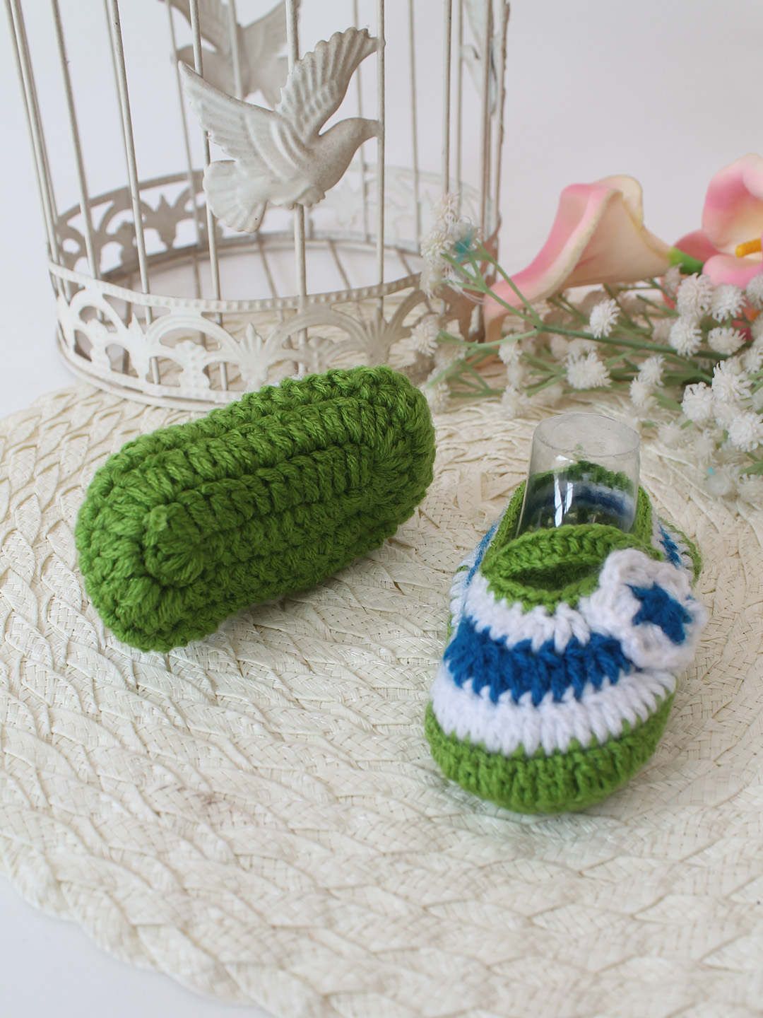 Woonie Crochet Handmade Floral Booties - Green