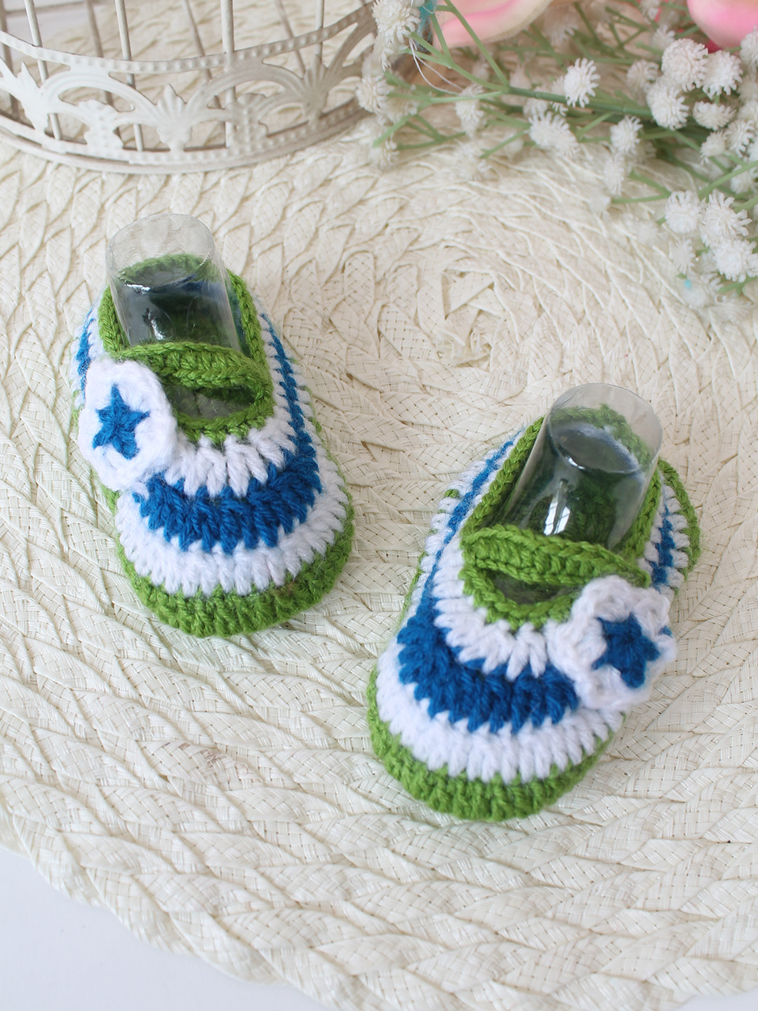Woonie Crochet Handmade Floral Booties - Green