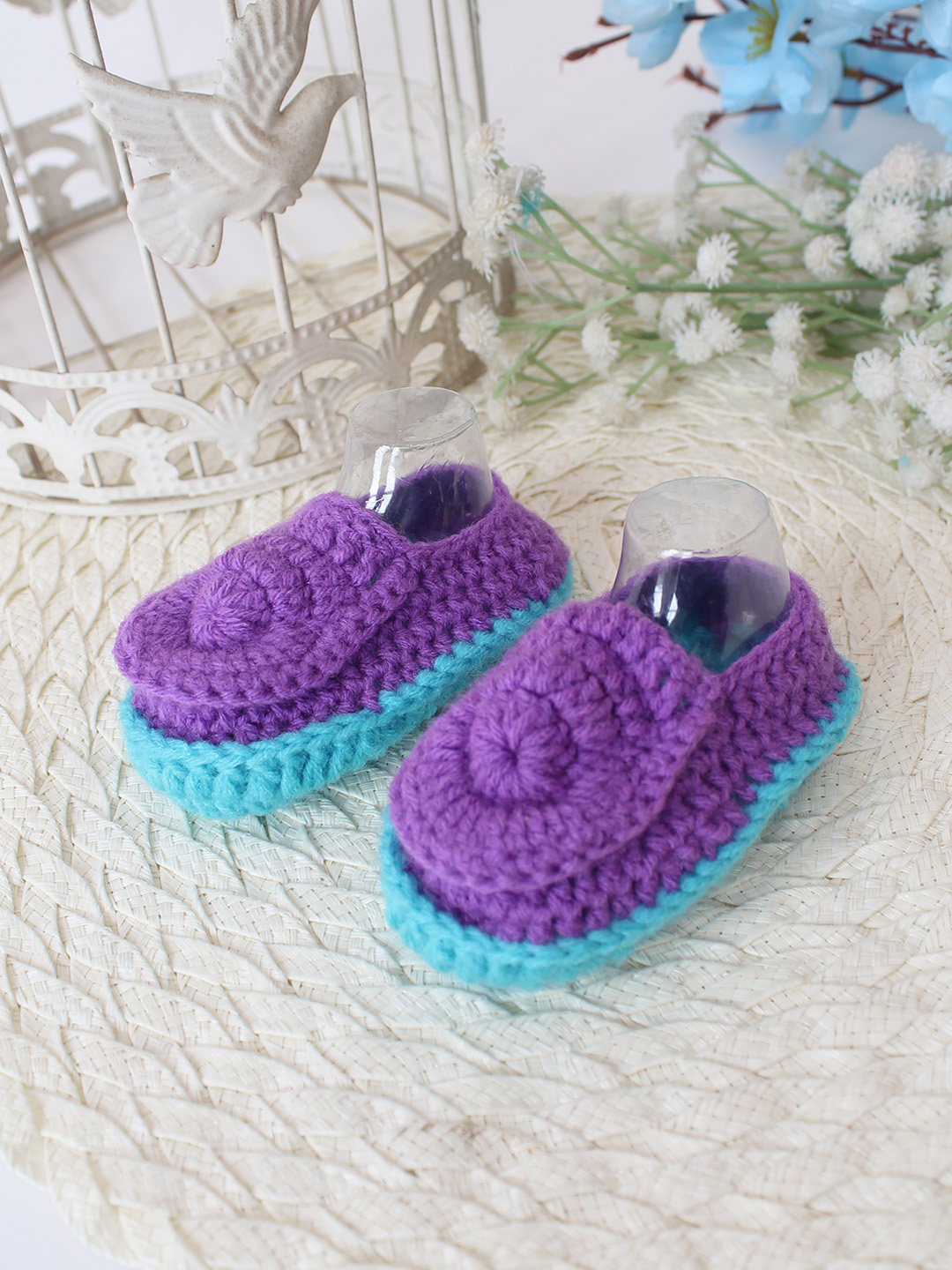 Woonie Crochet Handmade Loafer Style Booties - Purple
