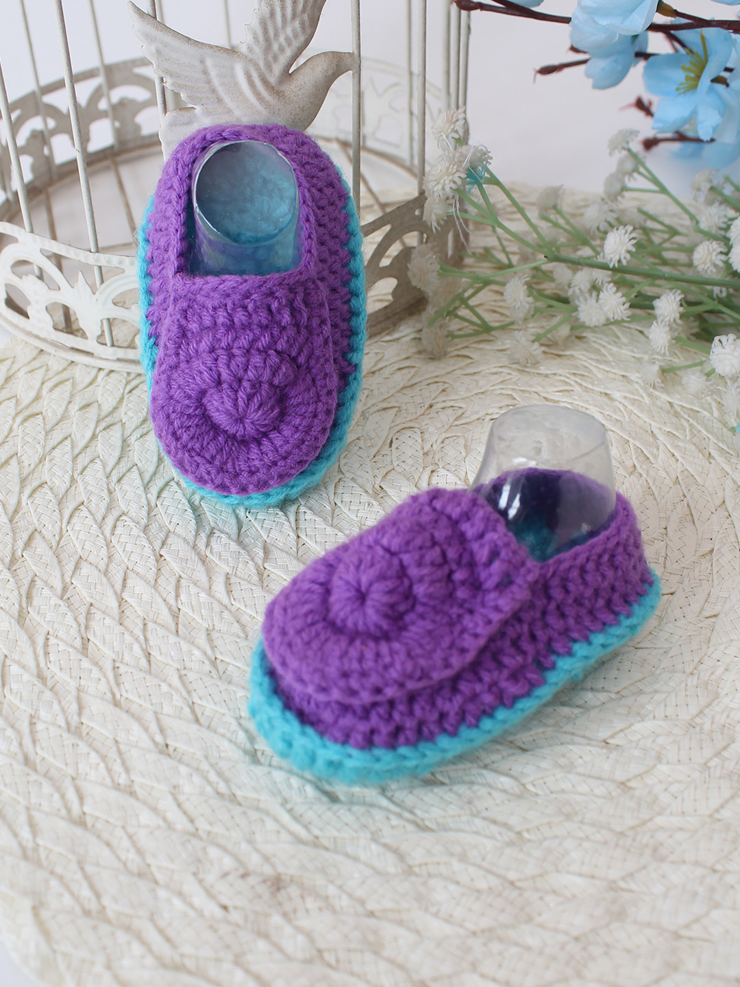 Woonie Crochet Handmade Loafer Style Booties - Purple