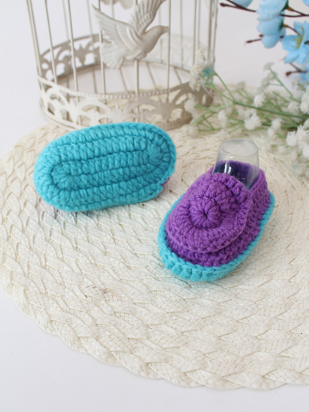 Woonie Crochet Handmade Loafer Style Booties - Purple