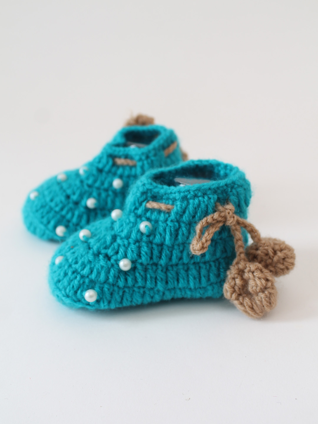 Woonie Crochet Handmade Pearl Booties - Green