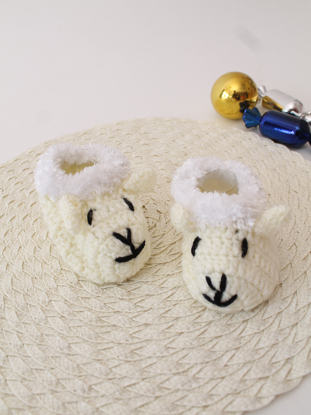 Woonie Crochet Sheep Design Baby Booties - Cream