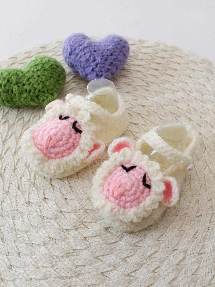 Image of Woonie Crochet Sheep Design Baby Booties - Cream