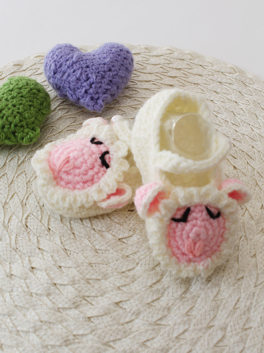 Woonie Crochet Sheep Design Baby Booties - Cream