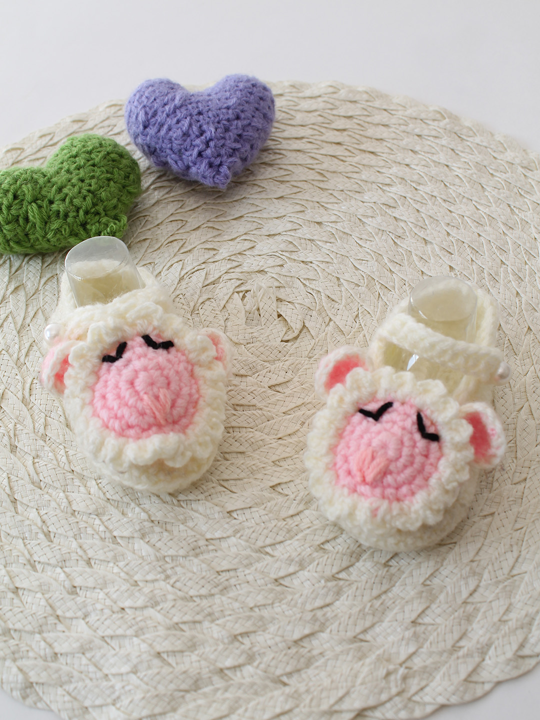 Woonie Crochet Sheep Design Baby Booties - Cream
