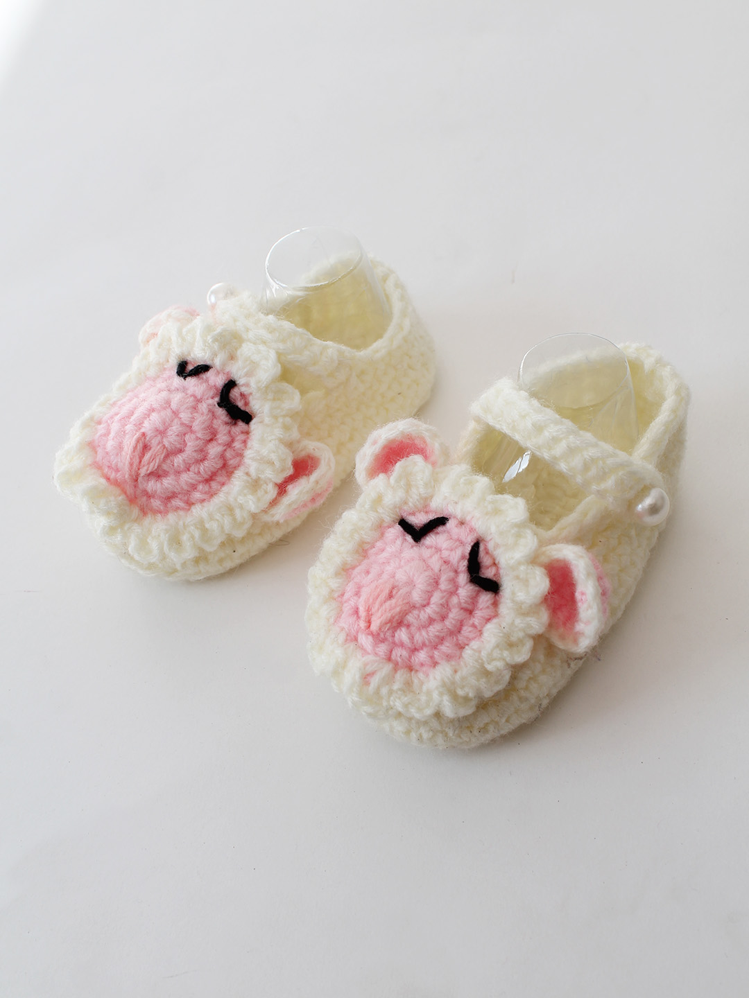 Woonie Crochet Sheep Design Baby Booties - Cream