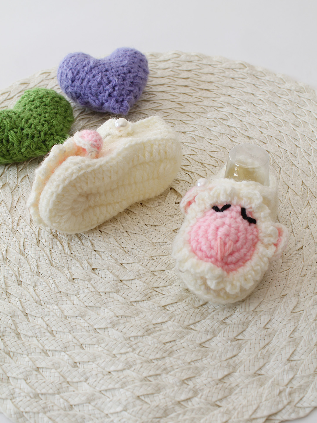 Woonie Crochet Sheep Design Baby Booties - Cream