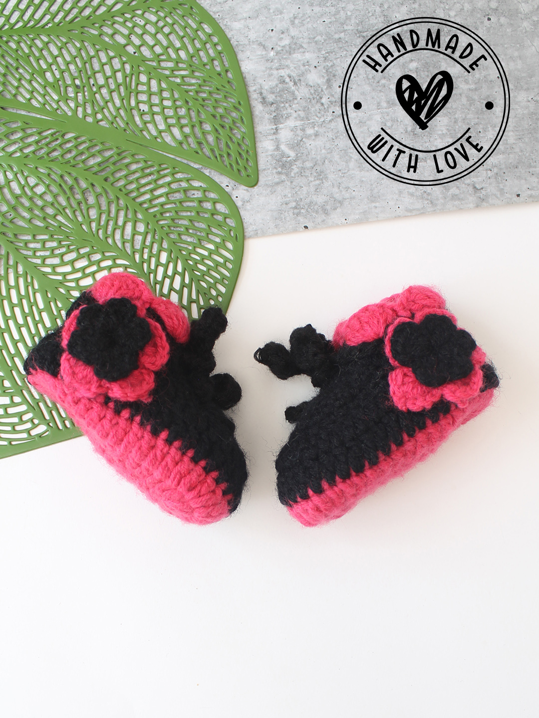 Woonie Handmade Floral Booties - Black