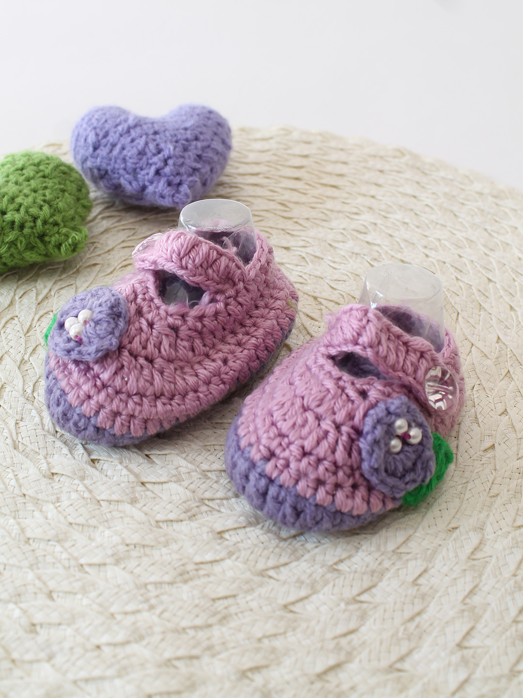 Woonie Handmade Floral Motif Booties - Lavender