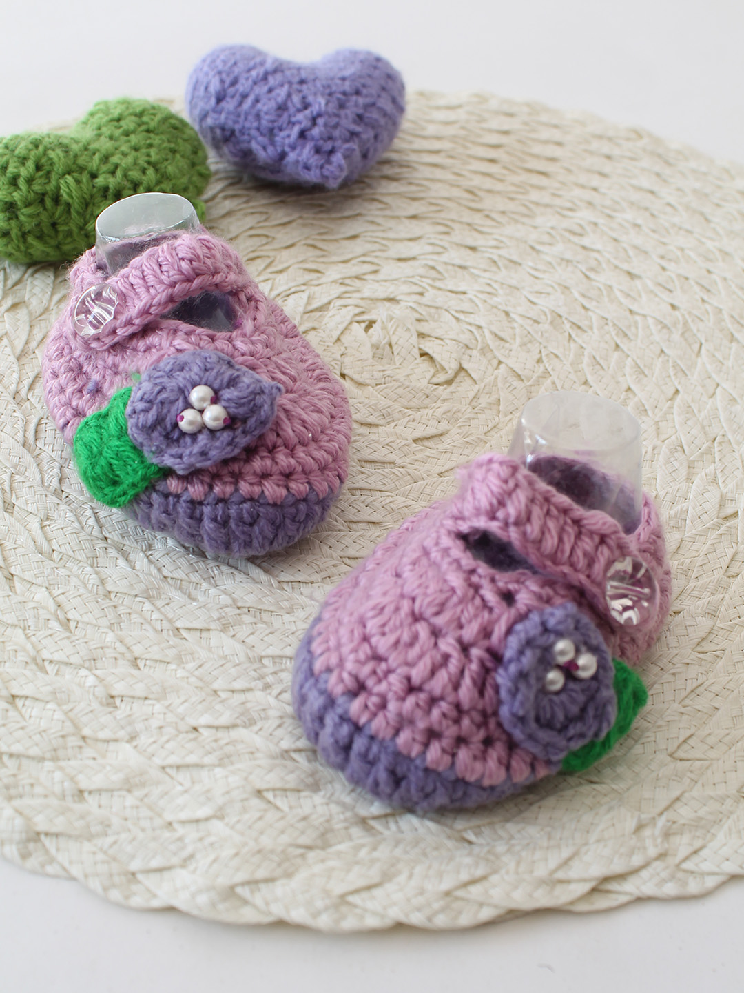 Woonie Handmade Floral Motif Booties - Lavender